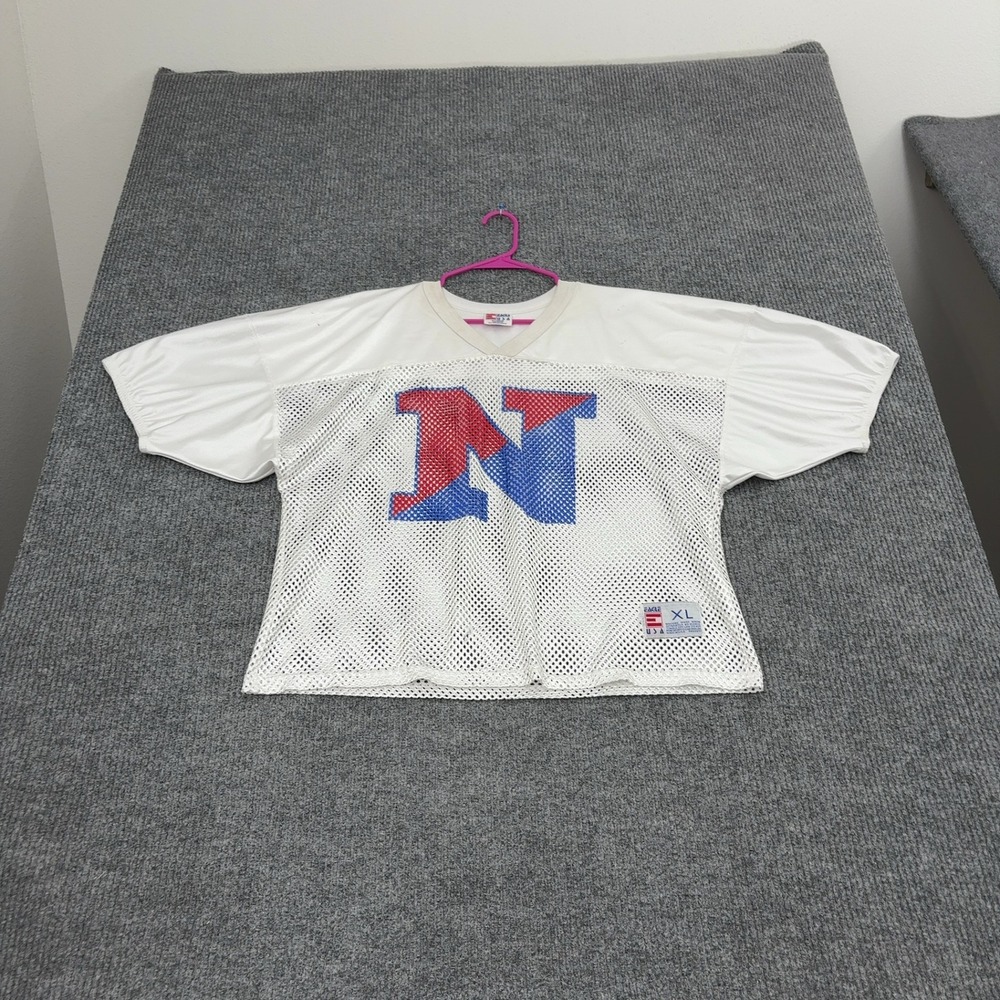 Vintage Nebraska Eagle USA Jersey Mens XL White Nylon Mesh Short Sleeve Sporty